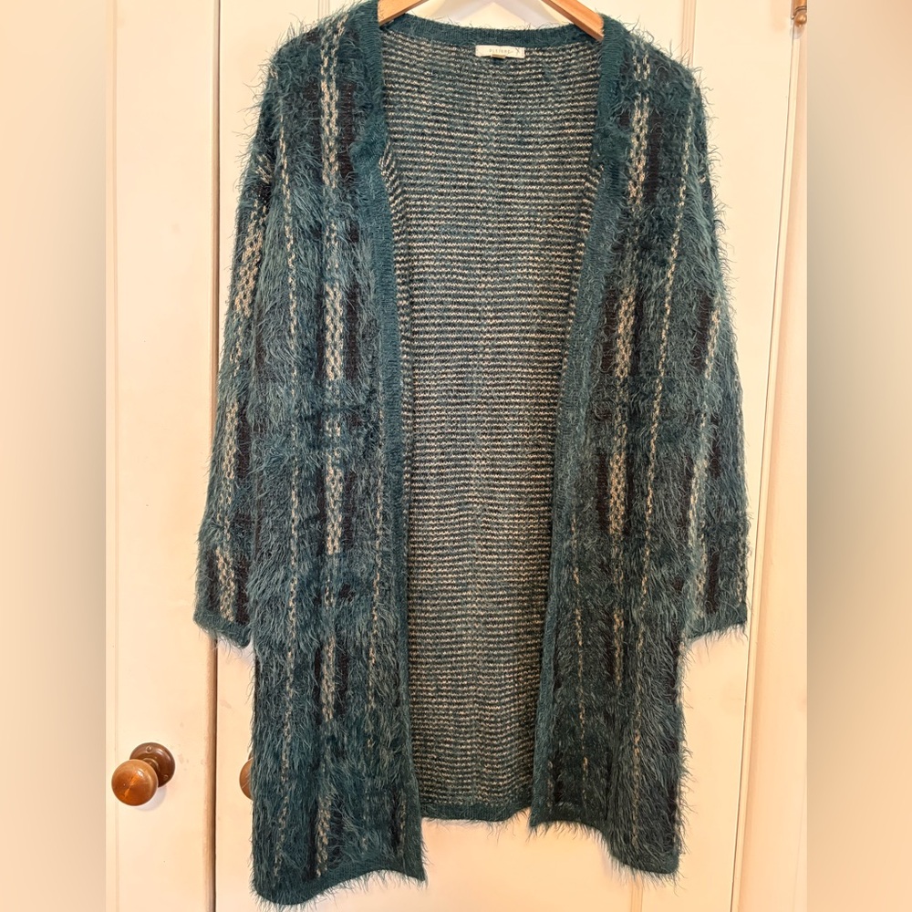 Pleione Super Soft Green Cardigan Sweater with Open Front
